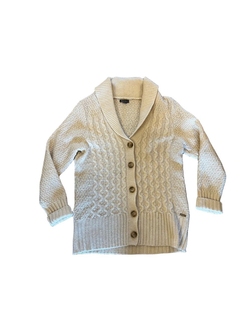 Vintage Eddie Bauer Heavy Knit Fisherman Chunky Cardigan Cream Large